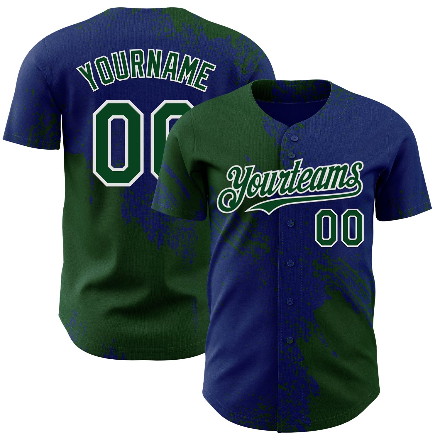 Custom Royal Green-White Abstract Brush Stroke Authentic Baseball Jersey - Main View