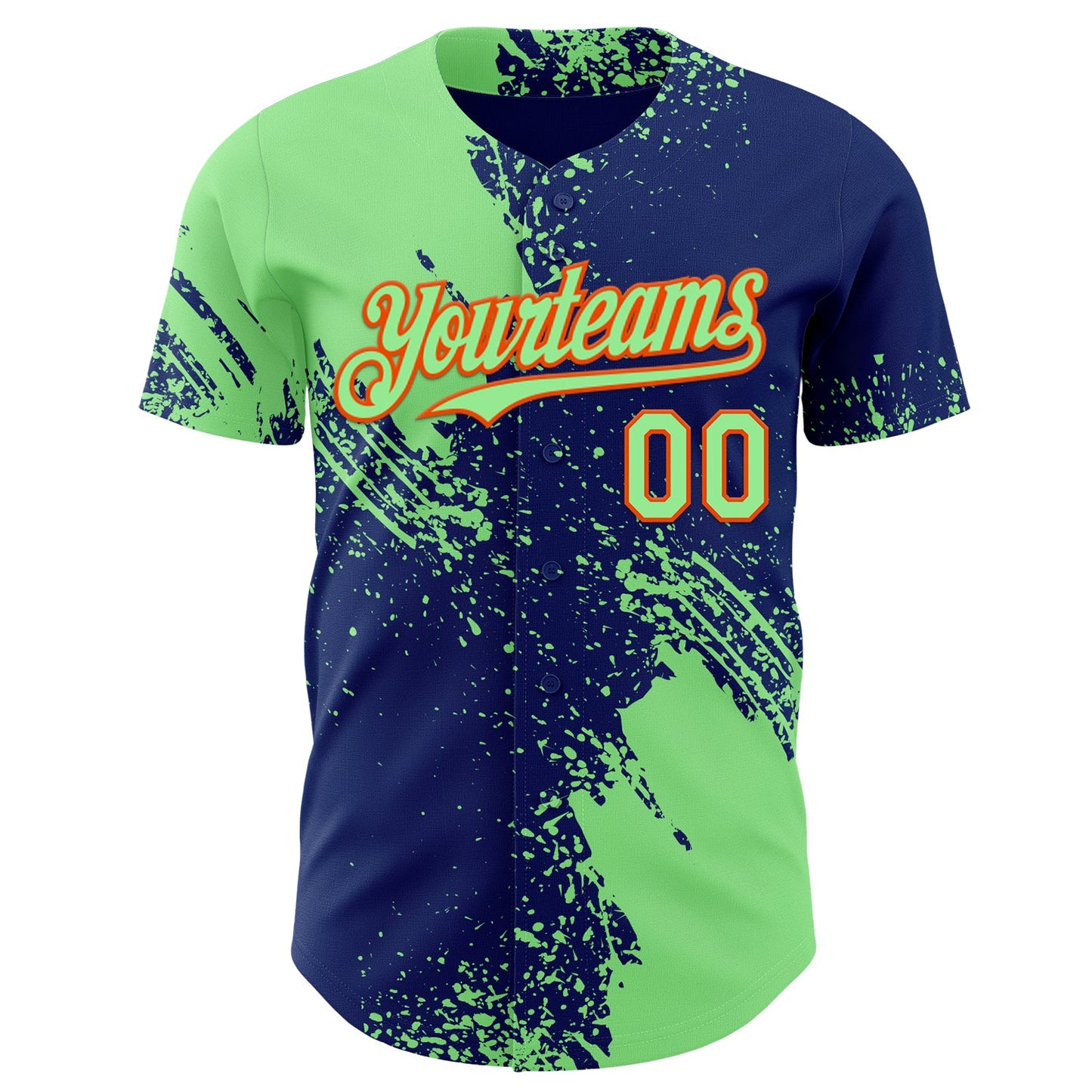 Custom Royal Pea Green-Orange Abstract Brush Stroke Authentic Baseball Jersey view 2