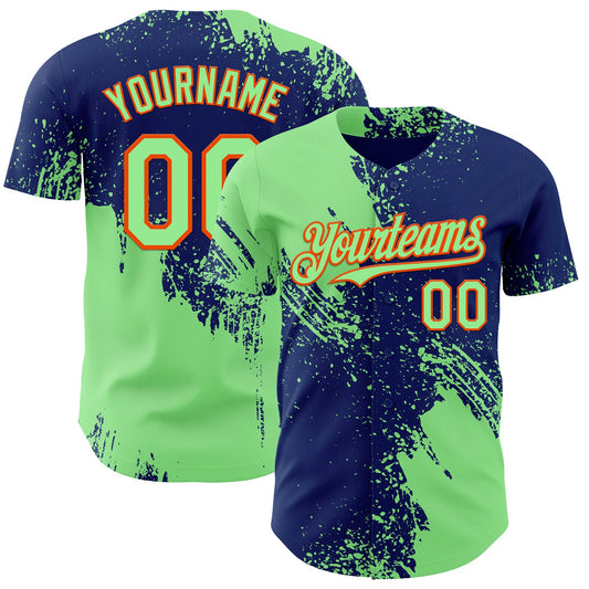 Custom Royal Pea Green-Orange Abstract Brush Stroke Authentic Baseball Jersey - Main View