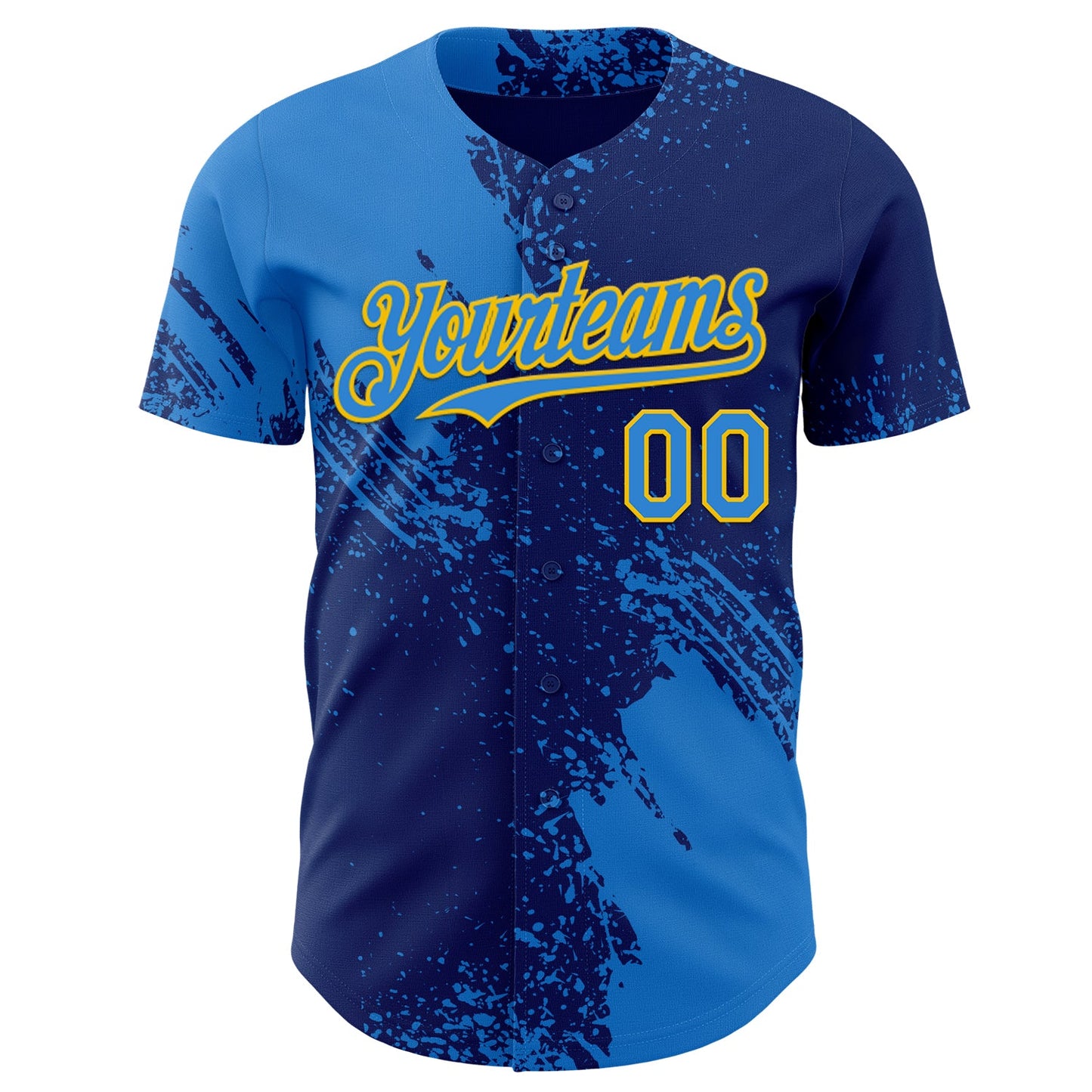 Custom Royal Electric Blue-Yellow Abstract Brush Stroke Authentic Baseball Jersey view 2