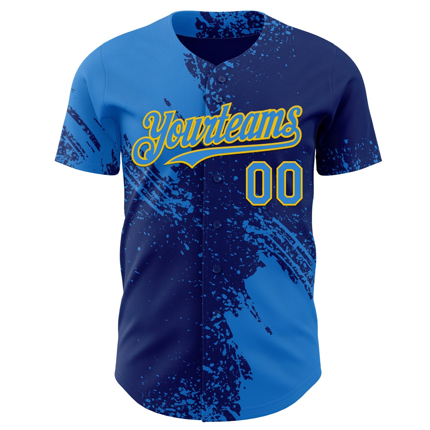 Custom Royal Electric Blue-Yellow Abstract Brush Stroke Authentic Baseball Jersey view 2