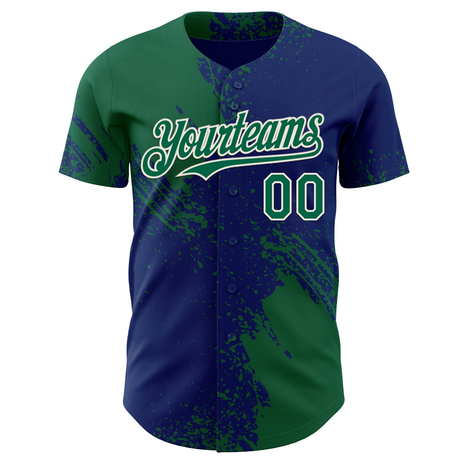 Custom Royal Kelly Green-Cream Abstract Brush Stroke Authentic Baseball Jersey view 2