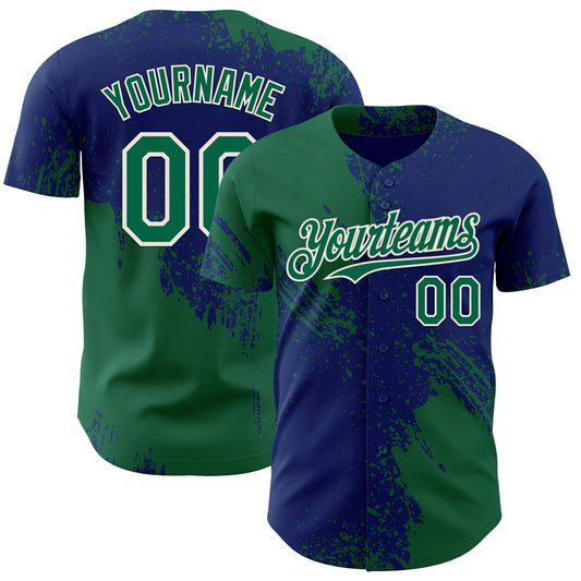 Custom Royal Kelly Green-Cream Abstract Brush Stroke Authentic Baseball Jersey - Main View