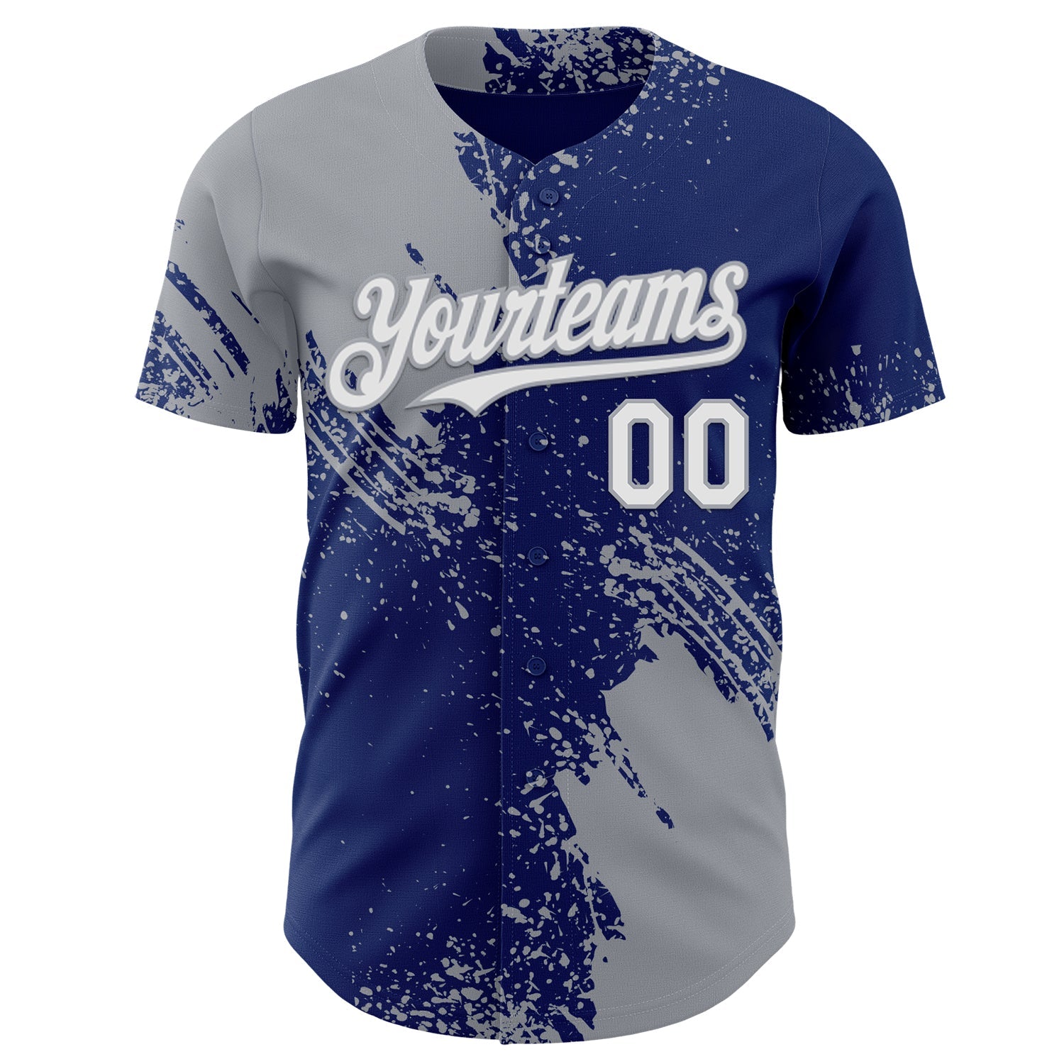 Custom Royal White-Gray Abstract Brush Stroke Authentic Baseball Jersey view 2