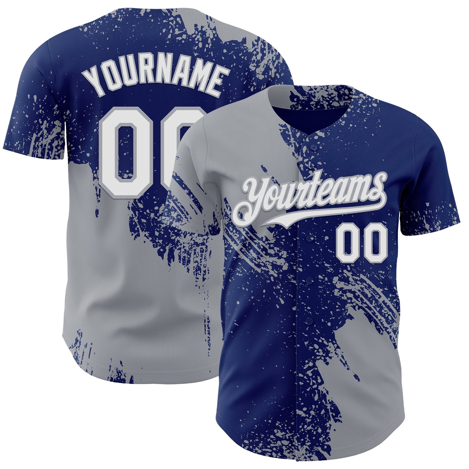 Custom Royal White-Gray Abstract Brush Stroke Authentic Baseball Jersey - Main View