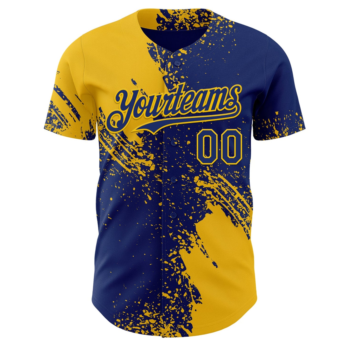Custom Royal-Yellow Abstract Brush Stroke Authentic Baseball Jersey view 2