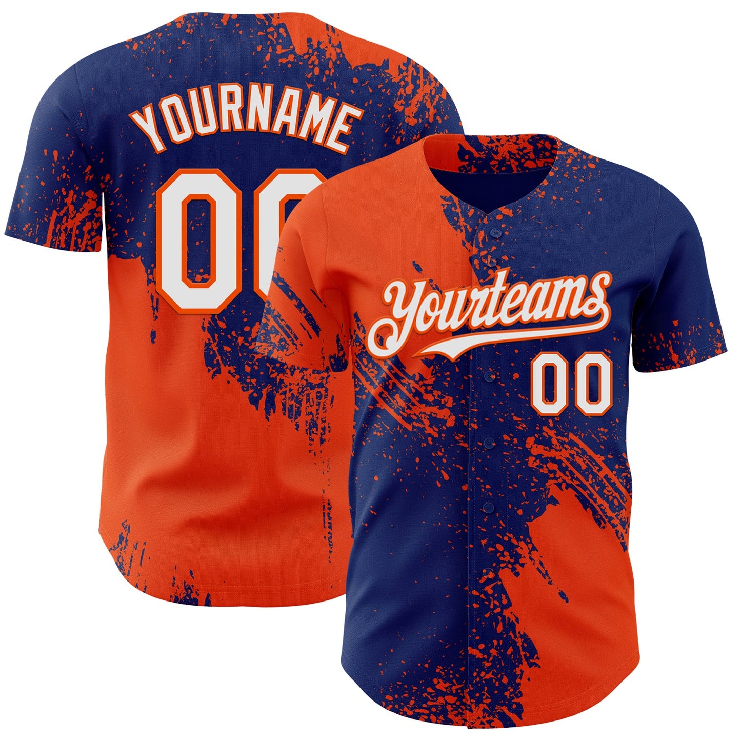 Custom Royal White-Orange Abstract Brush Stroke Authentic Baseball Jersey - Main View