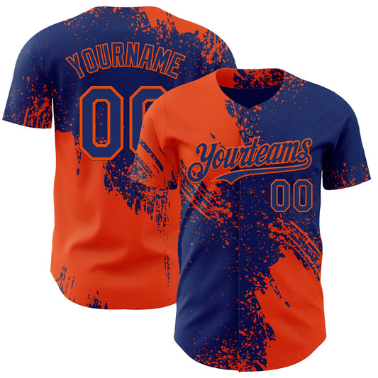 Custom Royal-Orange Abstract Brush Stroke Authentic Baseball Jersey - Main View