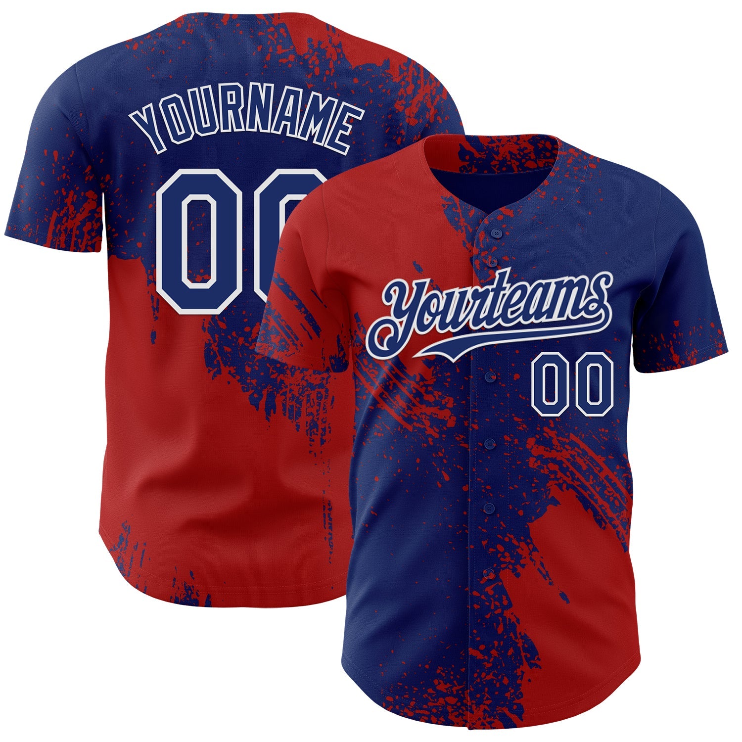 Custom Royal Red-White Abstract Brush Stroke Authentic Baseball Jersey - Main View