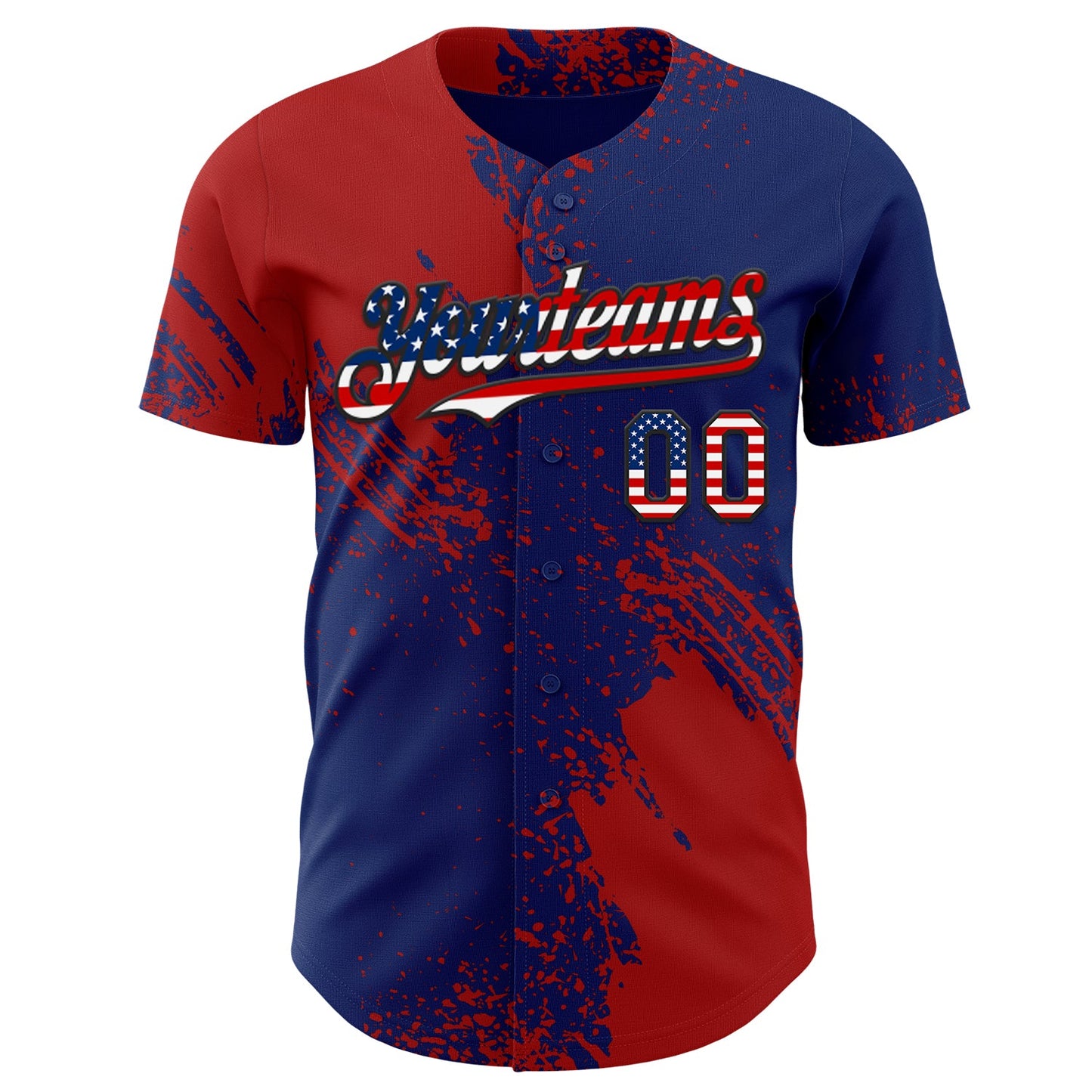 Custom Royal USA Flag Red-Black Abstract Brush Stroke Authentic Baseball Jersey view 2