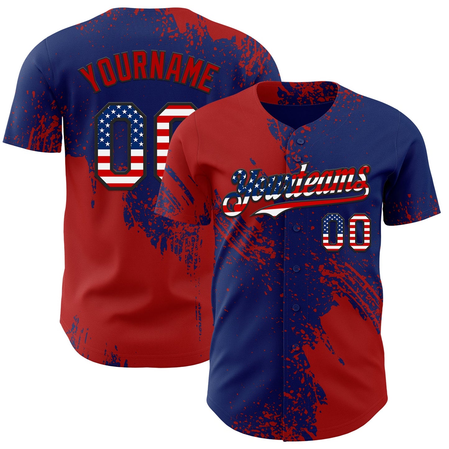 Custom Royal USA Flag Red-Black Abstract Brush Stroke Authentic Baseball Jersey - Main View