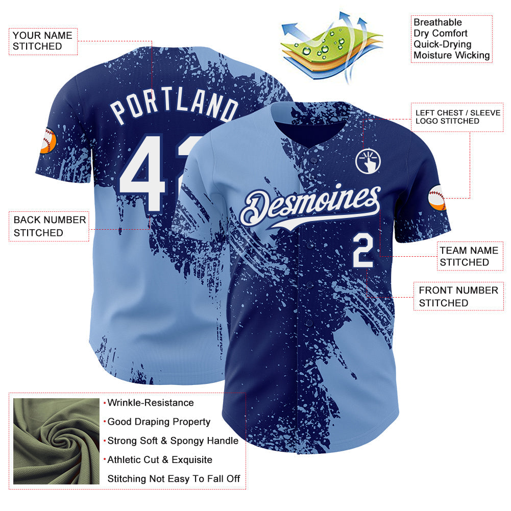 Custom Royal White-Light Blue Abstract Brush Stroke Authentic Baseball Jersey view 3