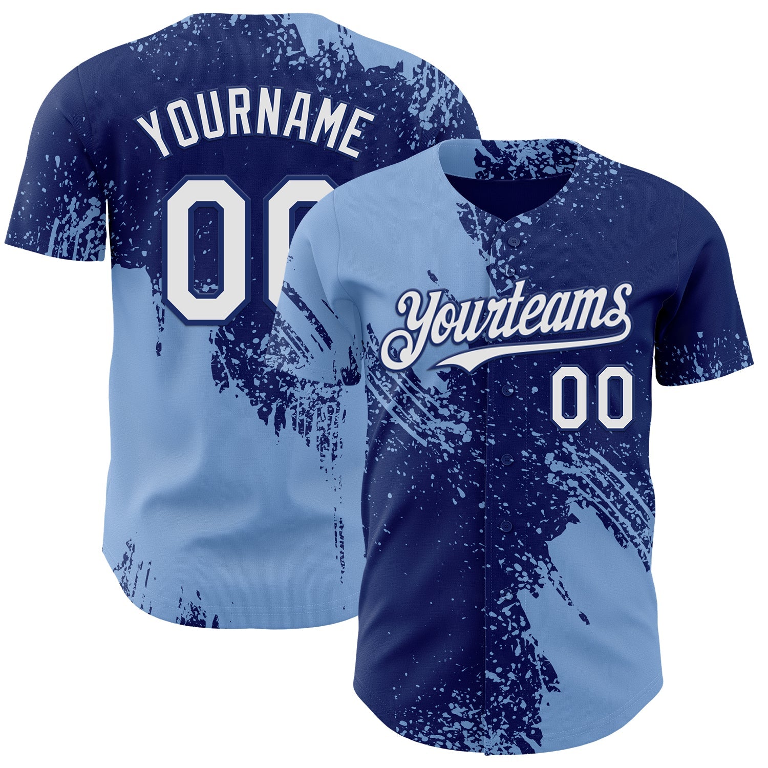 Custom Royal White-Light Blue Abstract Brush Stroke Authentic Baseball Jersey - Main View