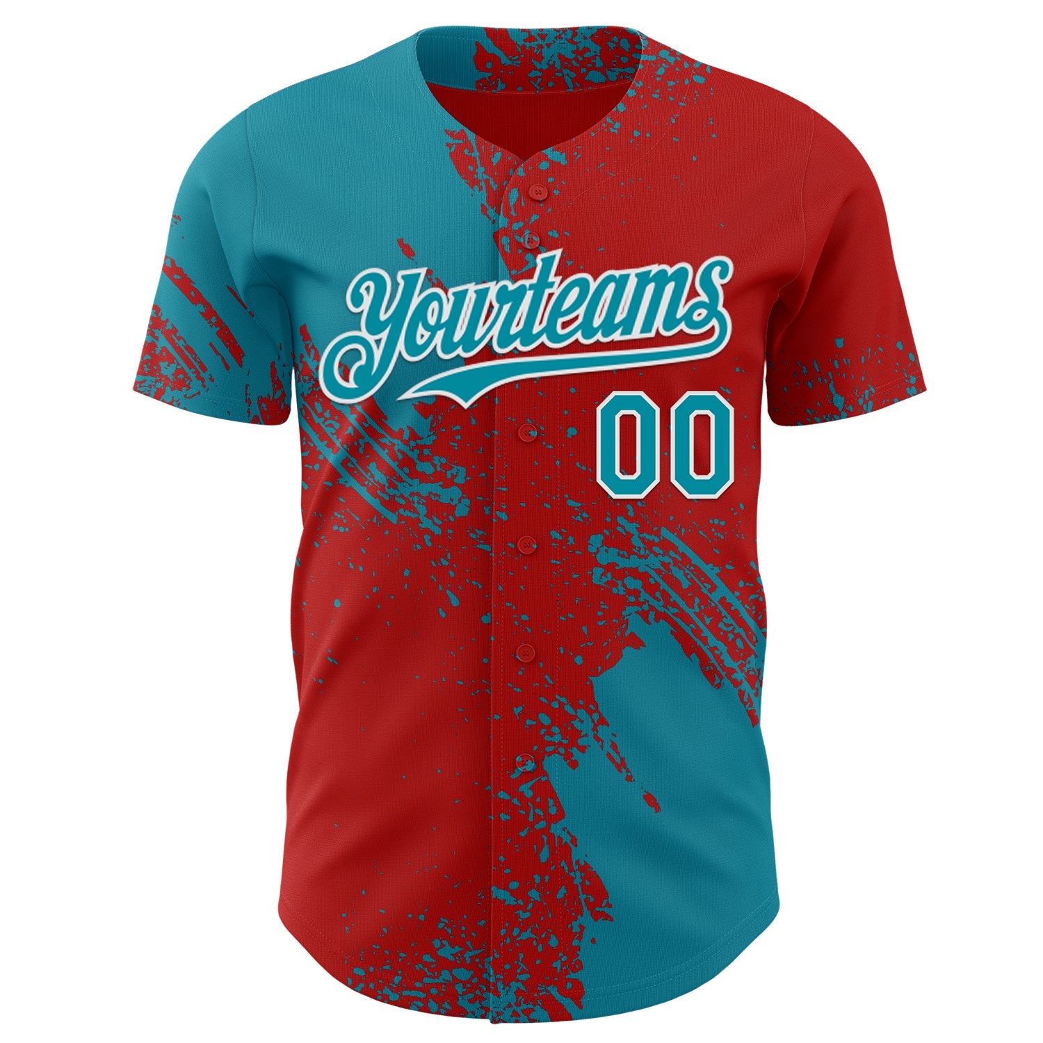 Custom Red Teal-White Abstract Brush Stroke Authentic Baseball Jersey view 2