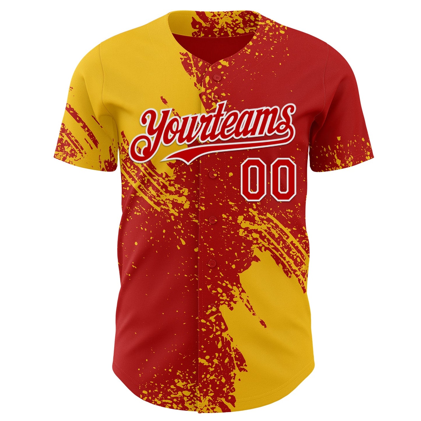 Custom Red Yellow-White Abstract Brush Stroke Authentic Baseball Jersey view 2
