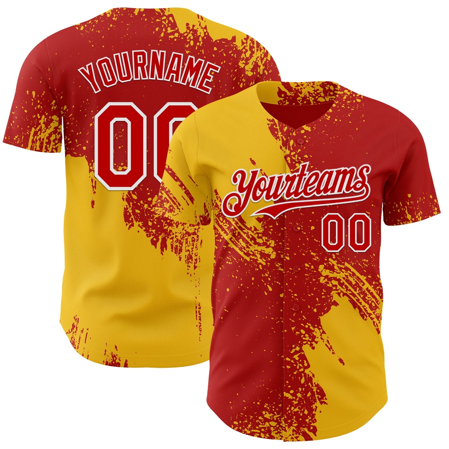 Custom Red Yellow-White Abstract Brush Stroke Authentic Baseball Jersey - Main View