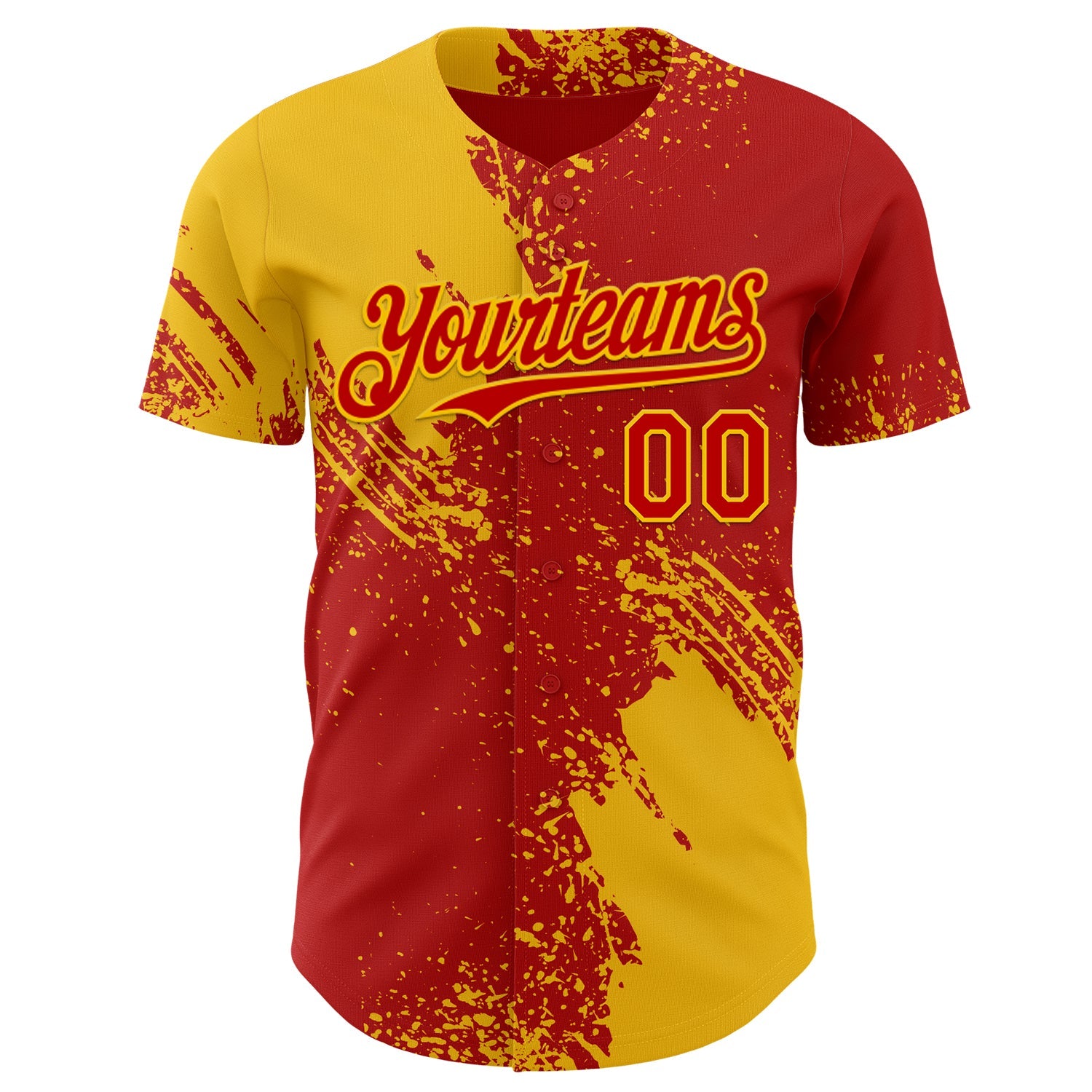 Custom Red-Yellow Abstract Brush Stroke Authentic Baseball Jersey view 2