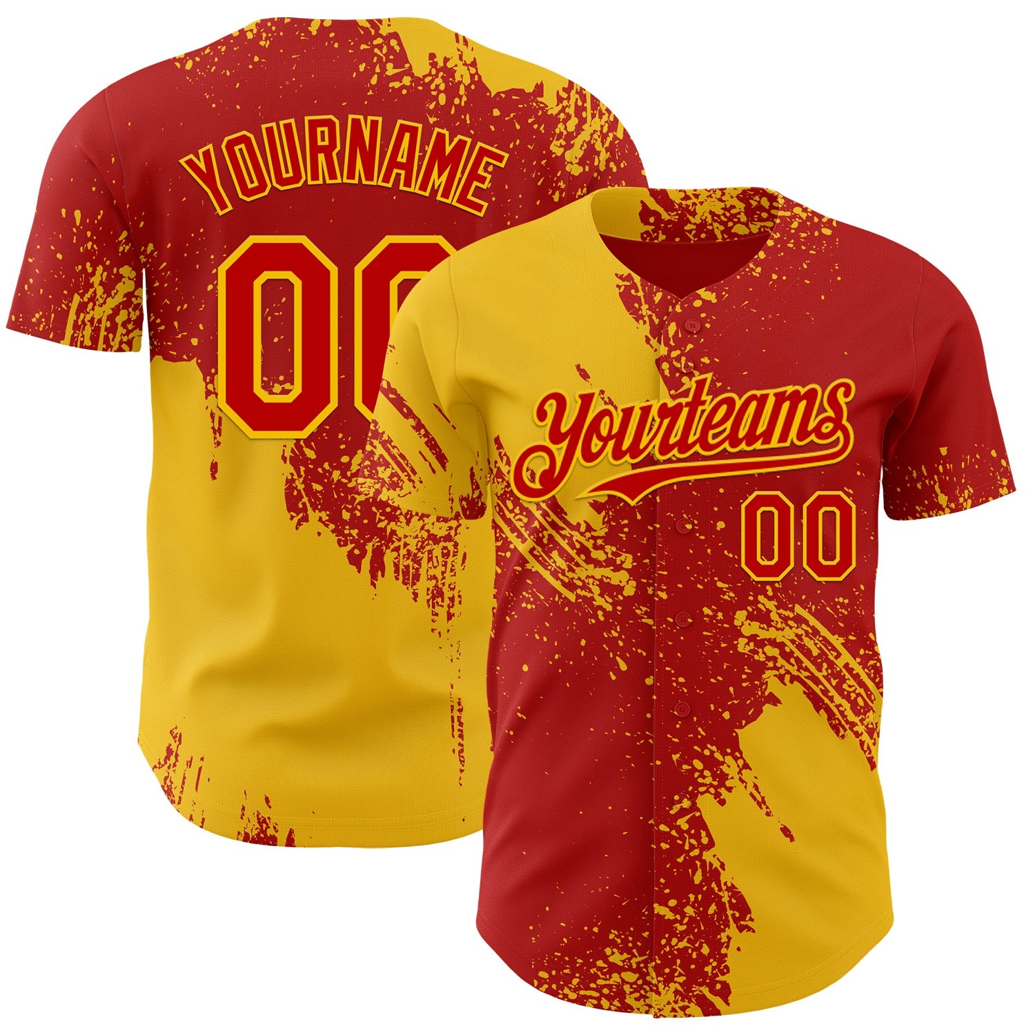Custom Red-Yellow Abstract Brush Stroke Authentic Baseball Jersey - Main View
