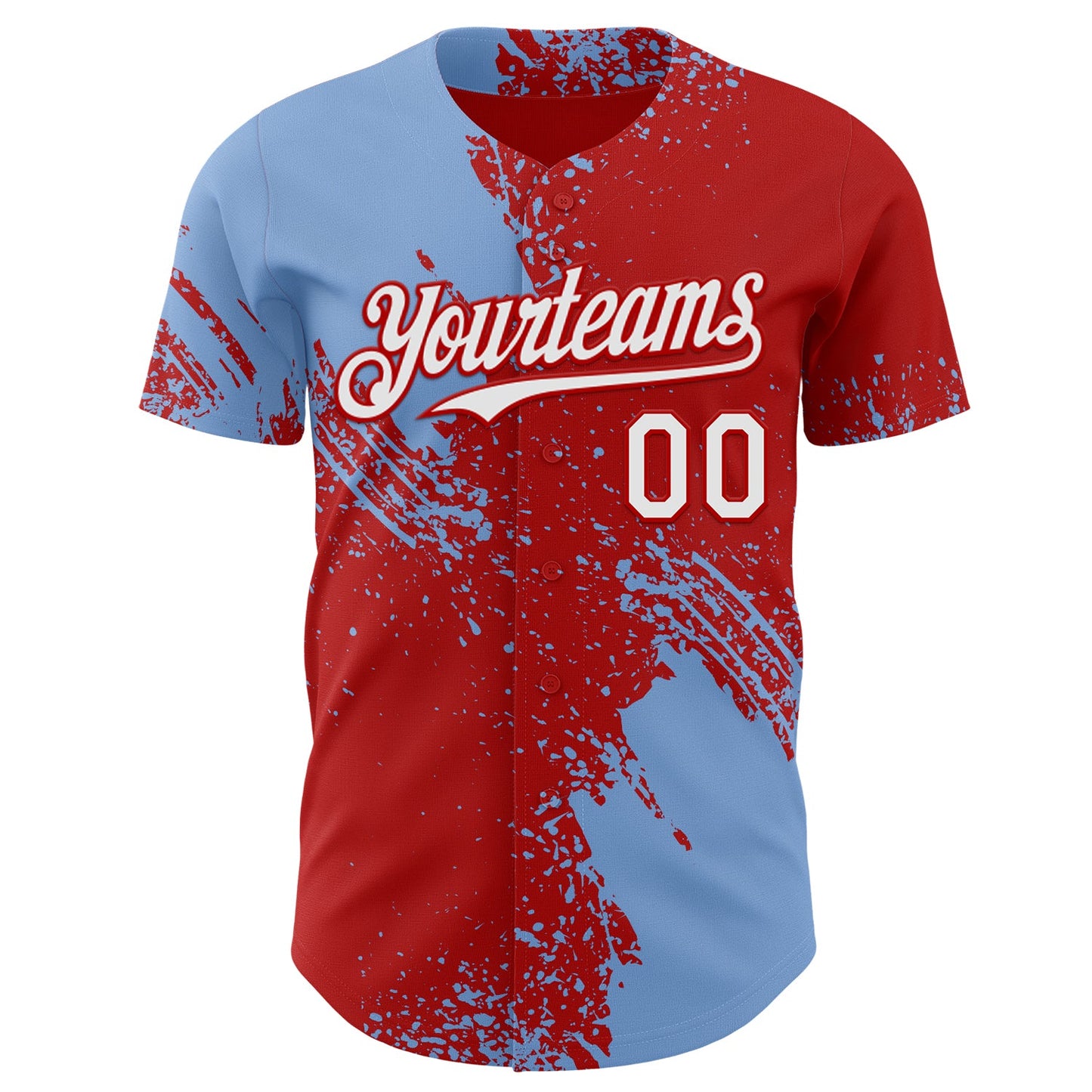 Custom Red White-Light Blue Abstract Brush Stroke Authentic Baseball Jersey view 2