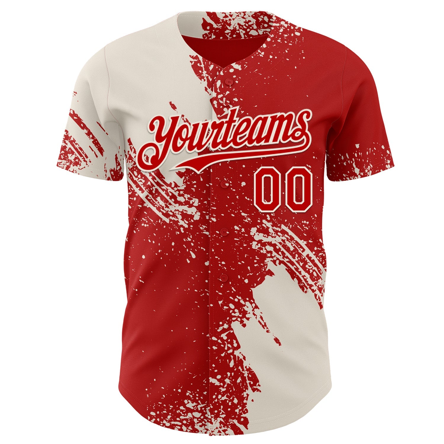 Custom Red-Cream Abstract Brush Stroke Authentic Baseball Jersey view 2