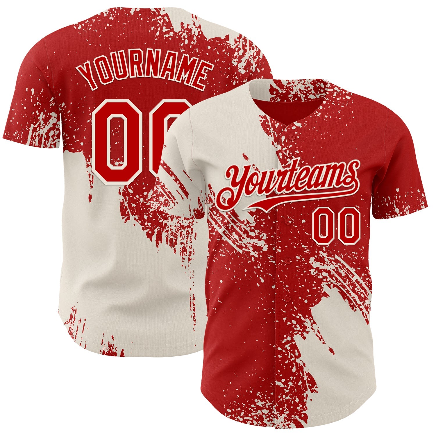 Custom Red-Cream Abstract Brush Stroke Authentic Baseball Jersey - Main View