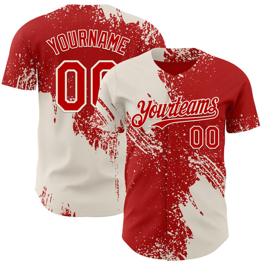 Custom Red-Cream Abstract Brush Stroke Authentic Baseball Jersey - Main View