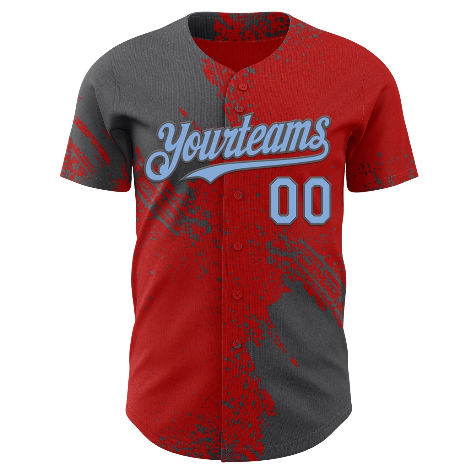 Custom Red Light Blue-Steel Gray Abstract Brush Stroke Authentic Baseball Jersey view 2