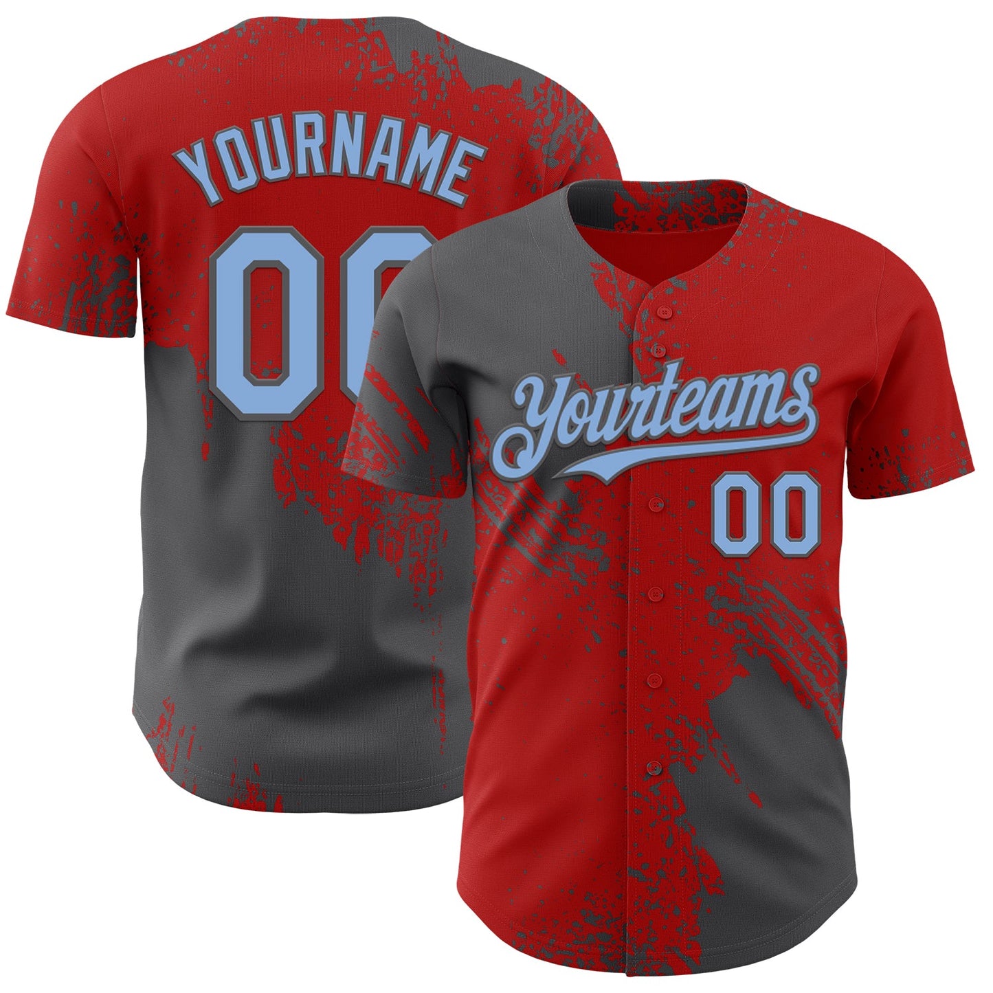 Custom Red Light Blue-Steel Gray Abstract Brush Stroke Authentic Baseball Jersey - Main View