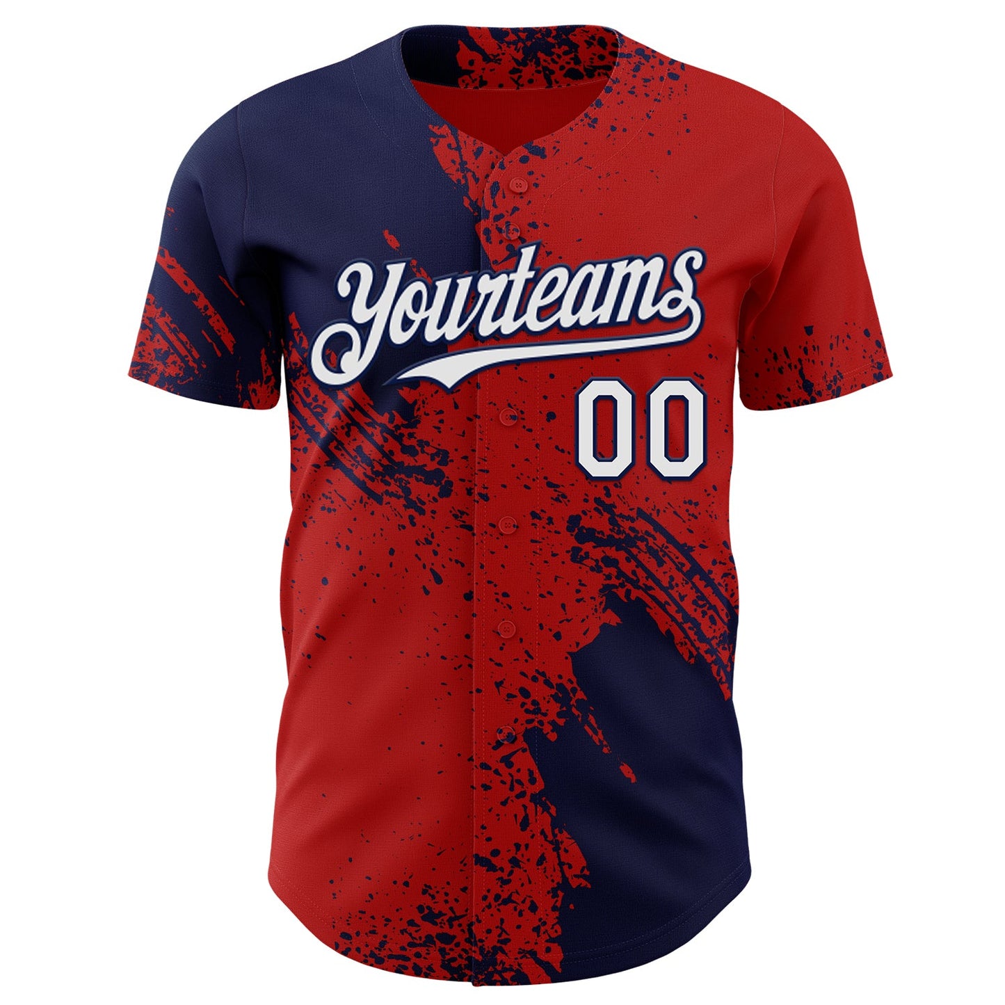 Custom Red White-Navy Abstract Brush Stroke Authentic Baseball Jersey view 2