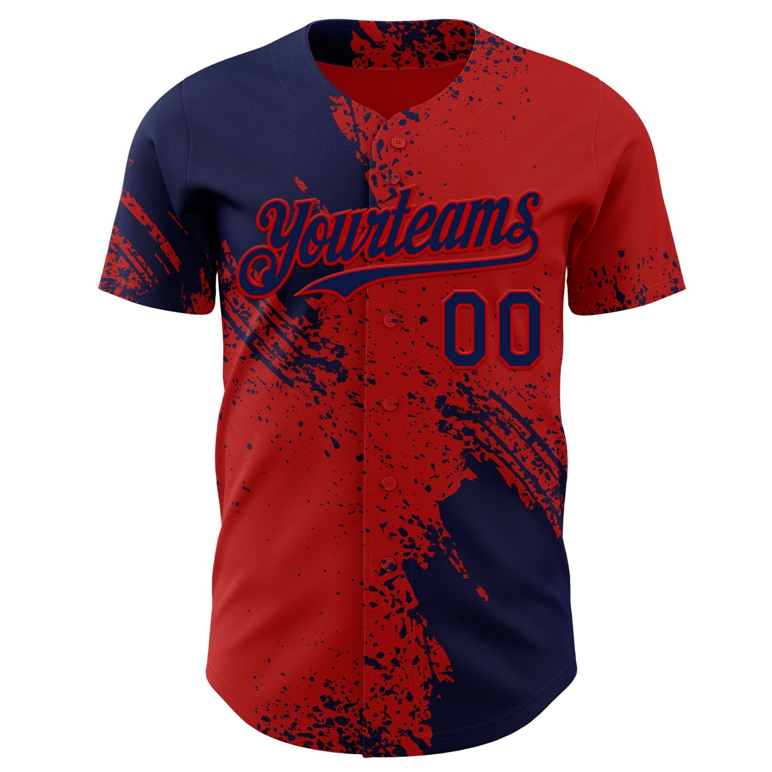 Custom Red-Navy Abstract Brush Stroke Authentic Baseball Jersey view 2