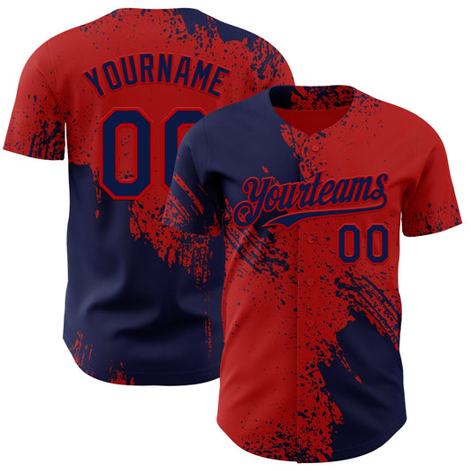 Custom Red-Navy Abstract Brush Stroke Authentic Baseball Jersey - Main View