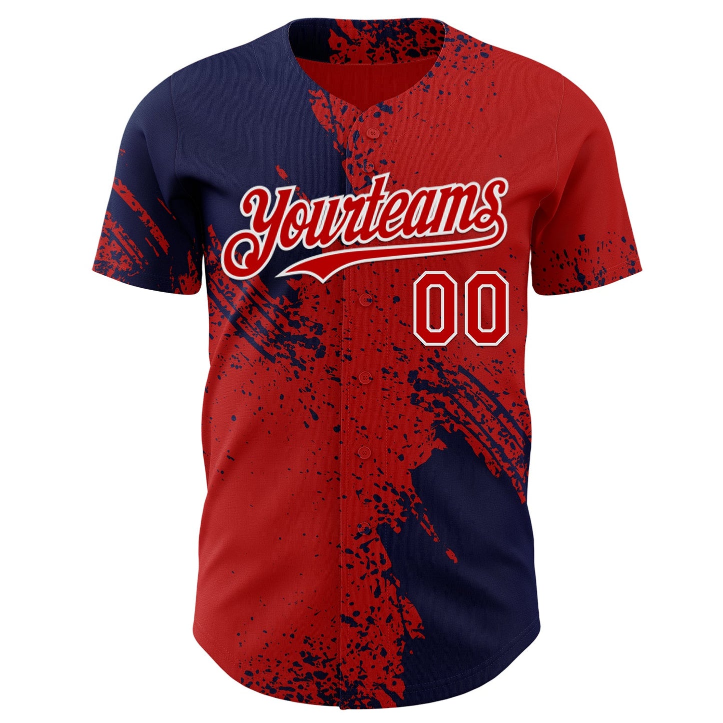 Custom Red Navy-White Abstract Brush Stroke Authentic Baseball Jersey view 2