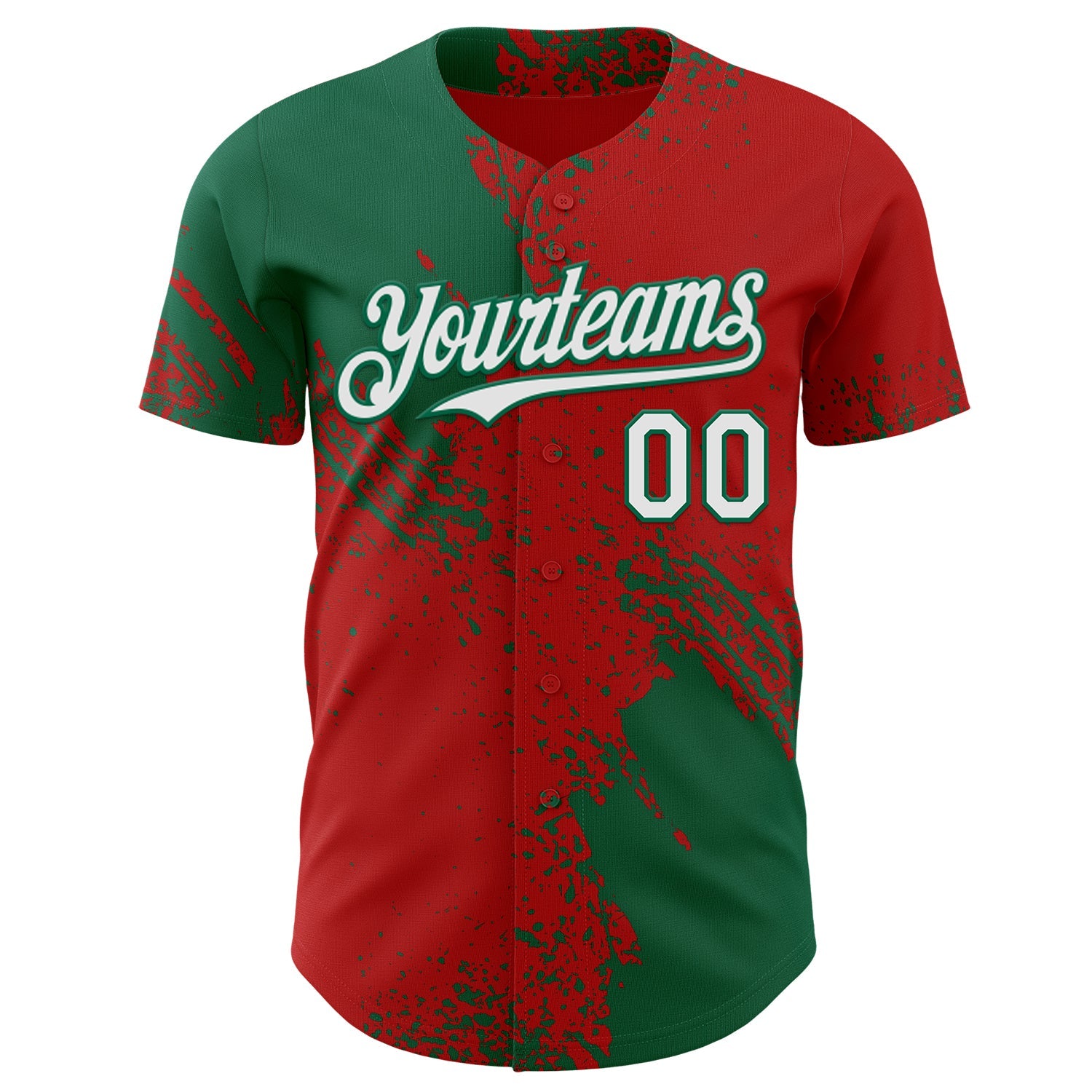 Custom Red White-Kelly Green Abstract Brush Stroke Authentic Baseball Jersey view 2