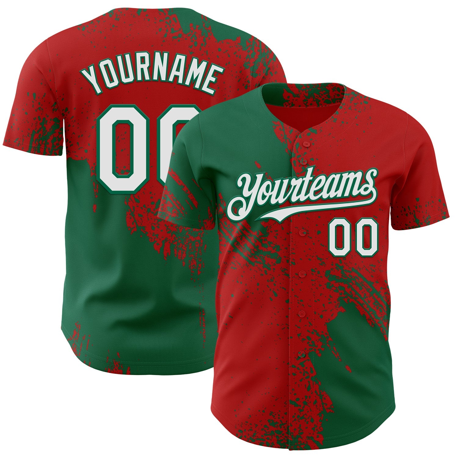 Custom Red White-Kelly Green Abstract Brush Stroke Authentic Baseball Jersey - Main View
