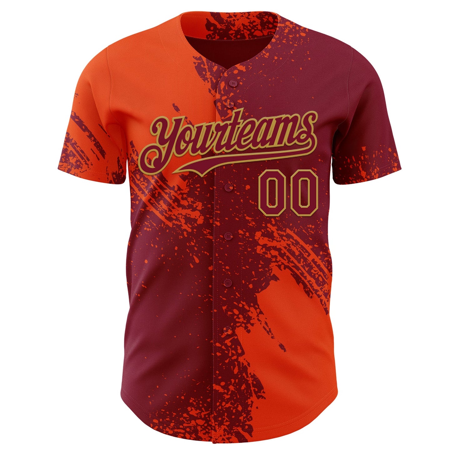 Custom Crimson Orange-Old Gold Abstract Brush Stroke Authentic Baseball Jersey view 2