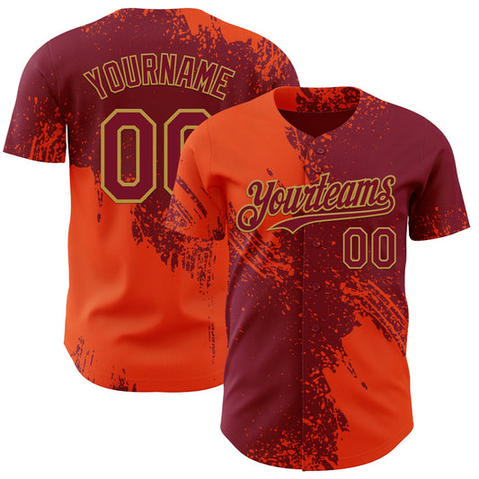 Custom Crimson Orange-Old Gold Abstract Brush Stroke Authentic Baseball Jersey - Main View