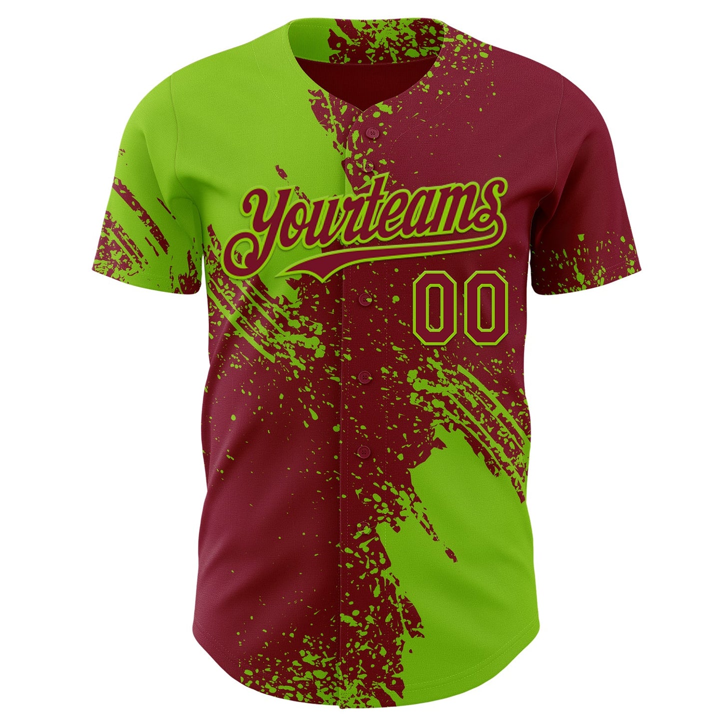 Custom Crimson-Neon Green Abstract Brush Stroke Authentic Baseball Jersey view 2