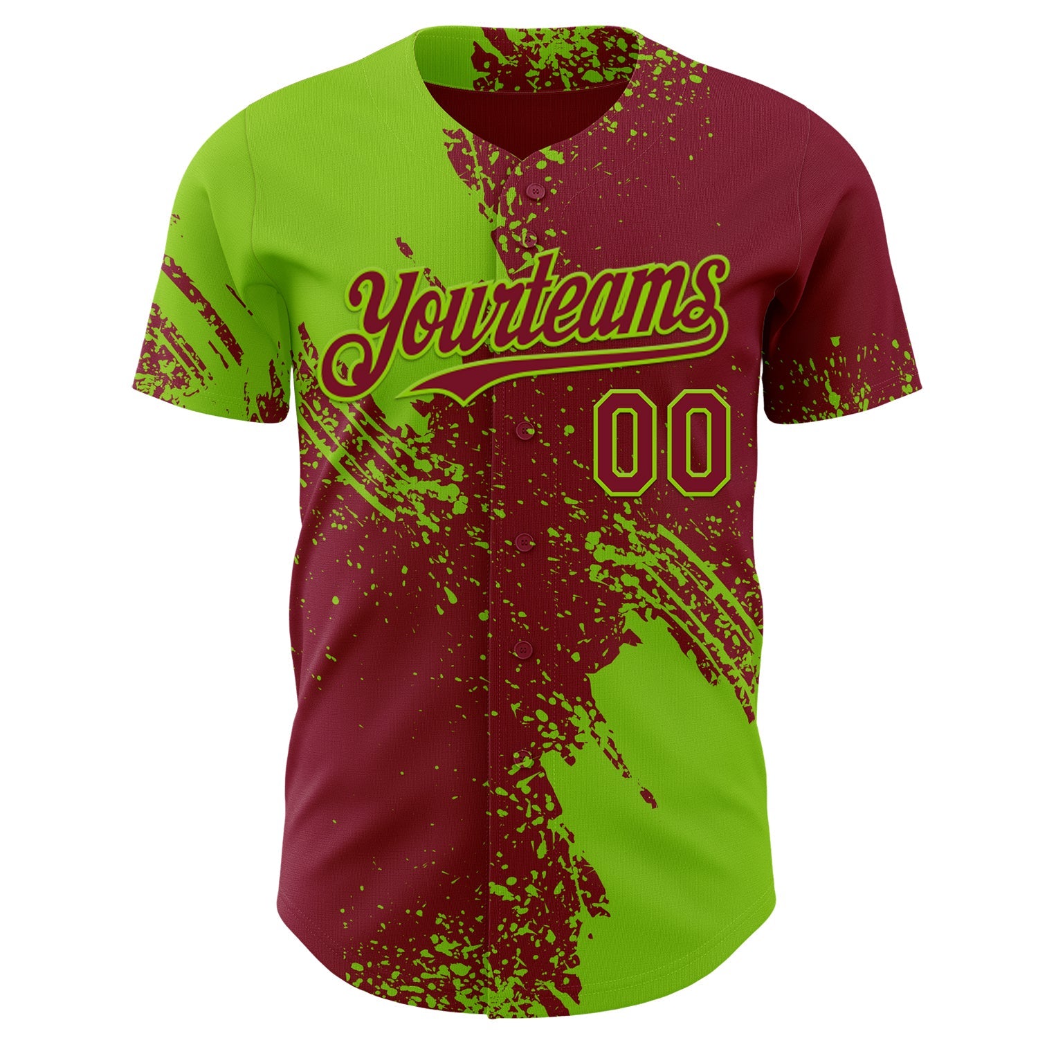 Custom Crimson-Neon Green Abstract Brush Stroke Authentic Baseball Jersey view 2