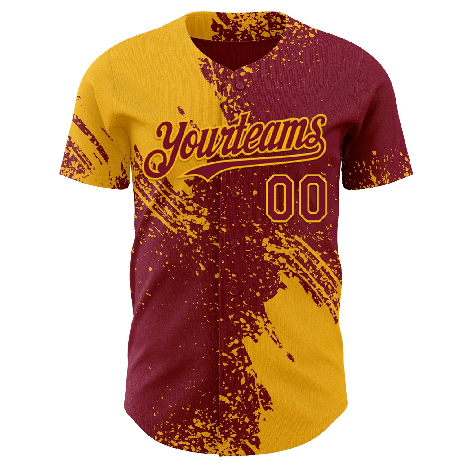 Custom Crimson-Gold Abstract Brush Stroke Authentic Baseball Jersey view 2