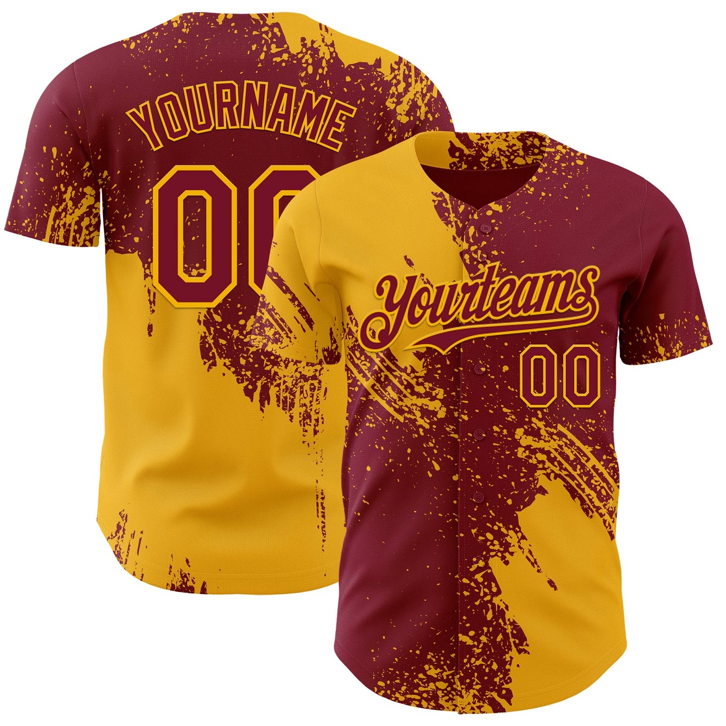 Custom Crimson-Gold Abstract Brush Stroke Authentic Baseball Jersey - Main View