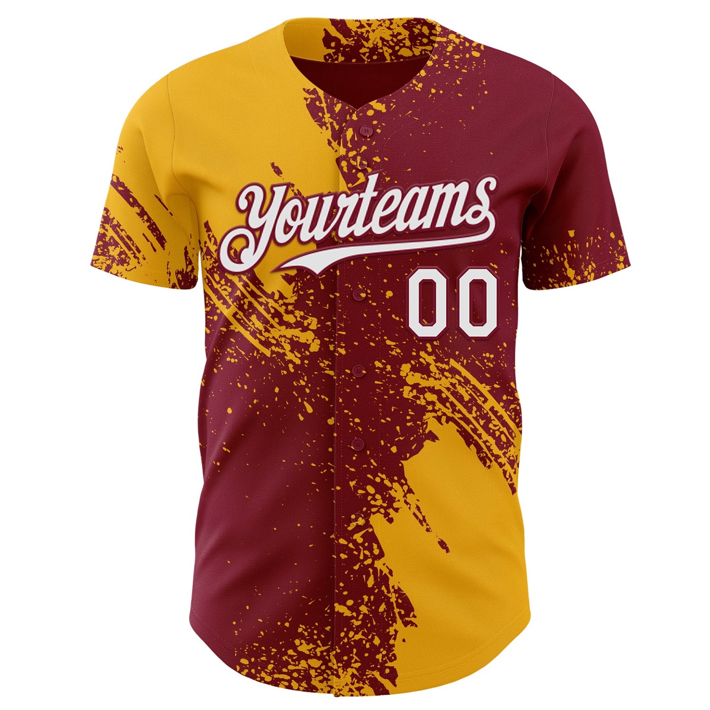 Custom Crimson White-Gold Abstract Brush Stroke Authentic Baseball Jersey view 2