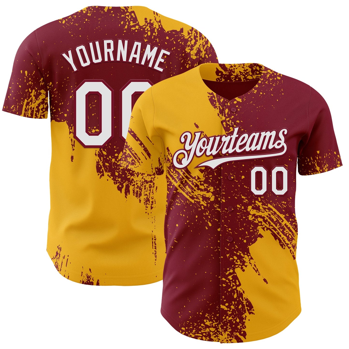 Custom Crimson White-Gold Abstract Brush Stroke Authentic Baseball Jersey - Main View