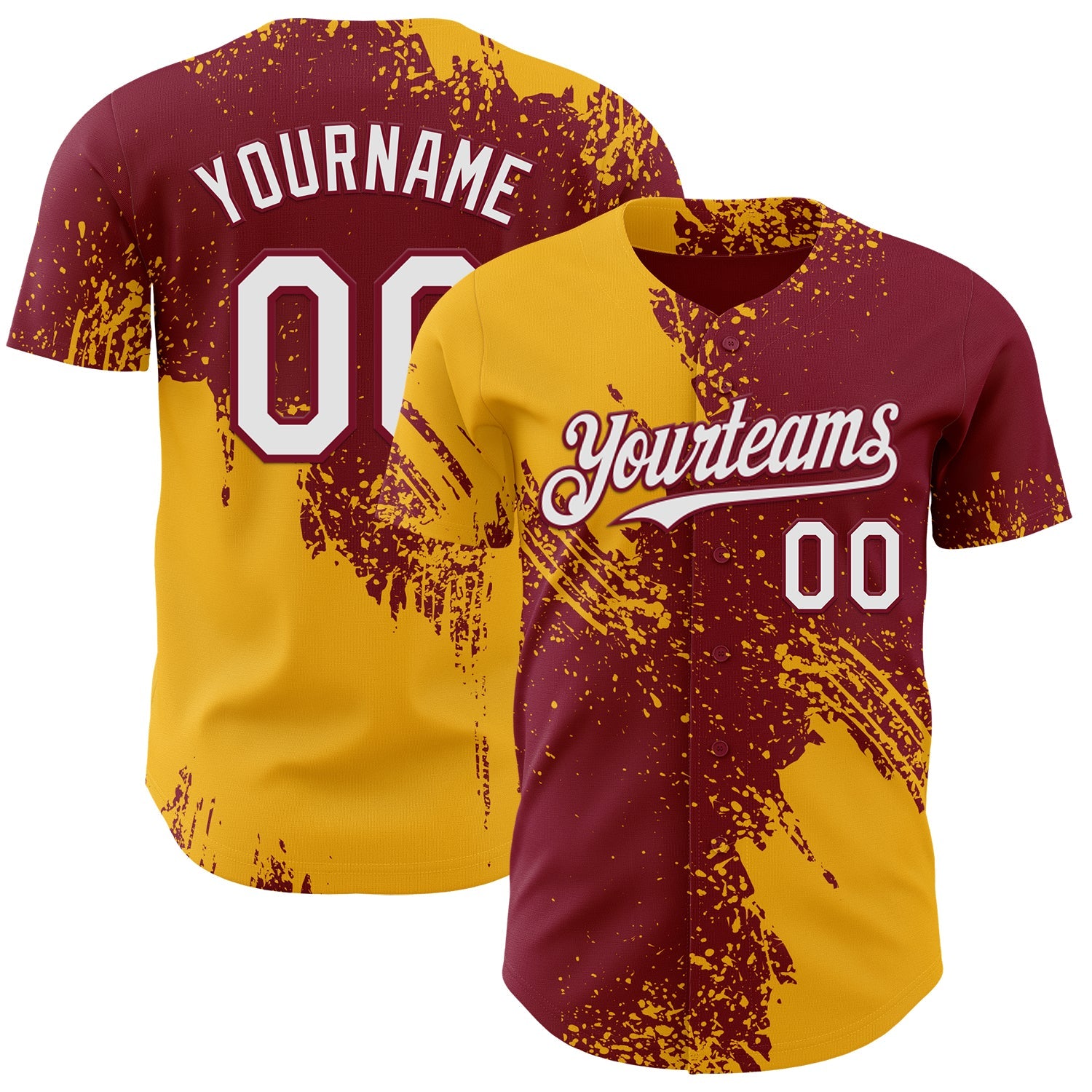 Custom Crimson White-Gold Abstract Brush Stroke Authentic Baseball Jersey - Main View