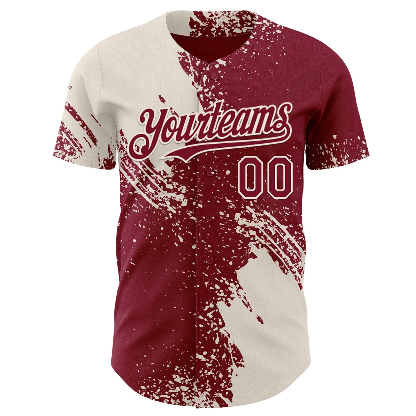 Custom Crimson-Cream Abstract Brush Stroke Authentic Baseball Jersey view 2