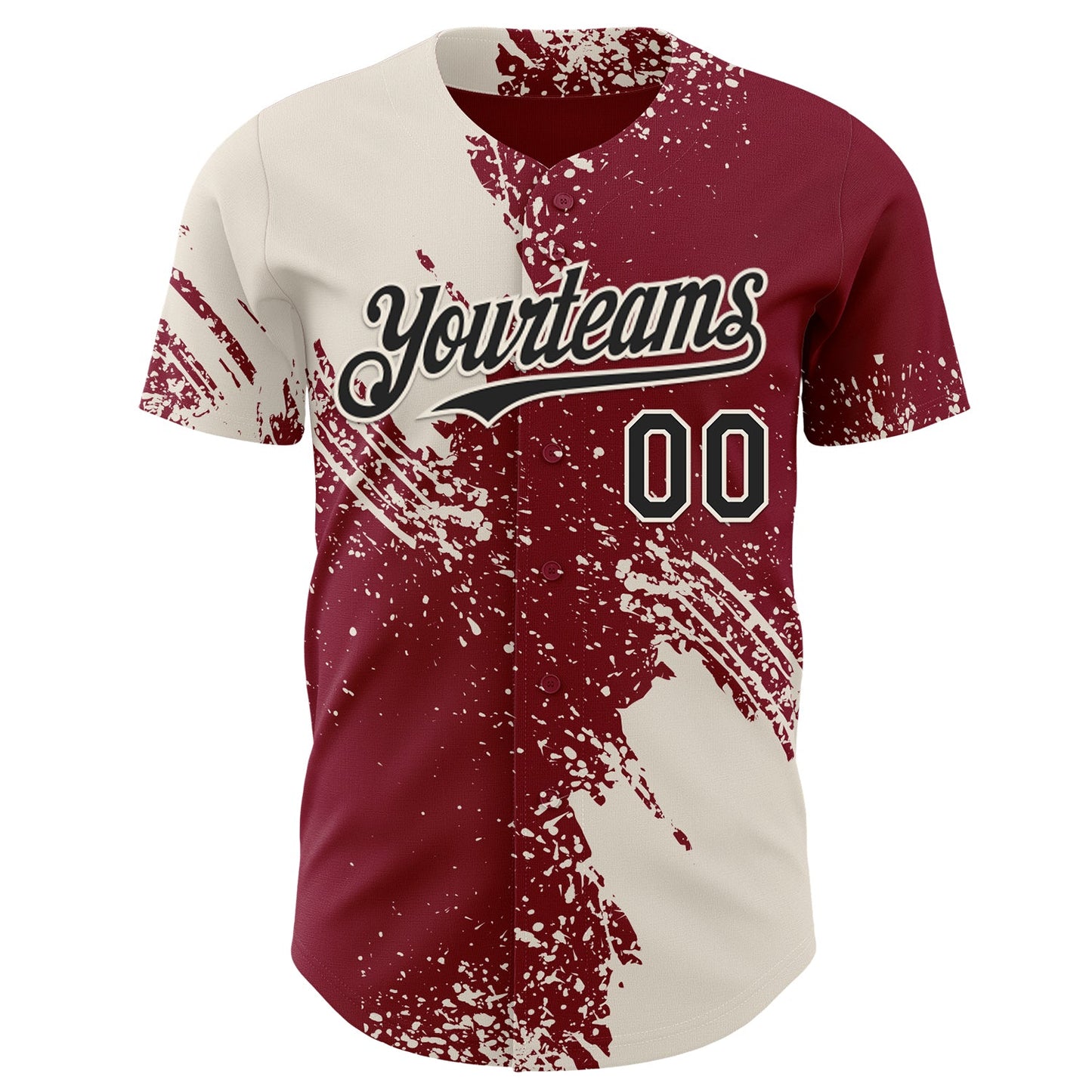 Custom Crimson Black-Cream Abstract Brush Stroke Authentic Baseball Jersey view 2