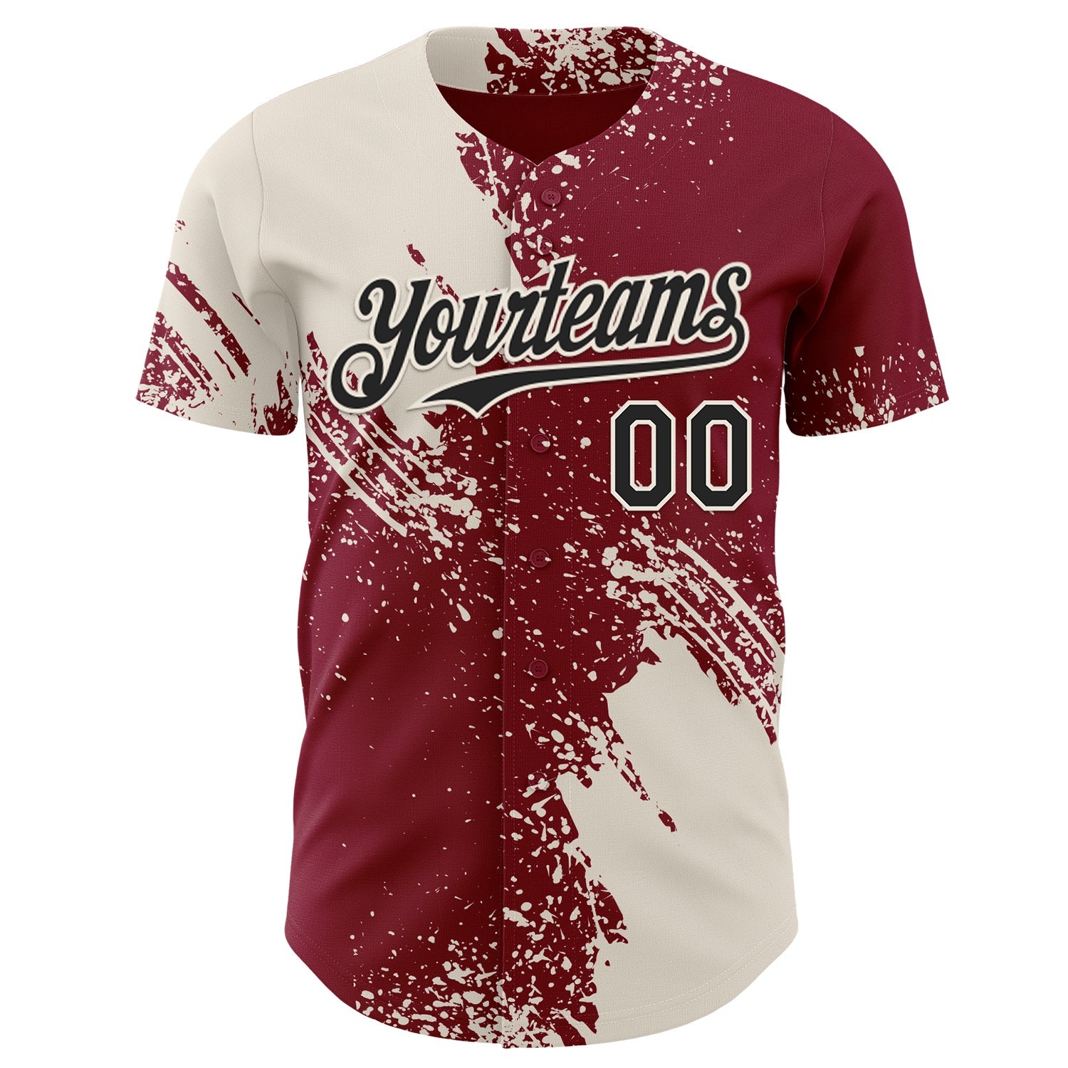 Custom Crimson Black-Cream Abstract Brush Stroke Authentic Baseball Jersey view 2