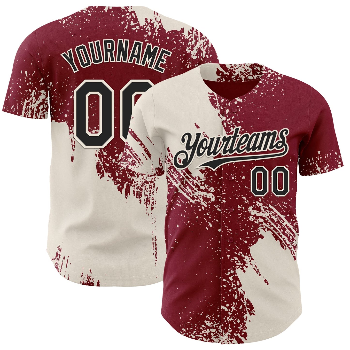 Custom Crimson Black-Cream Abstract Brush Stroke Authentic Baseball Jersey - Main View