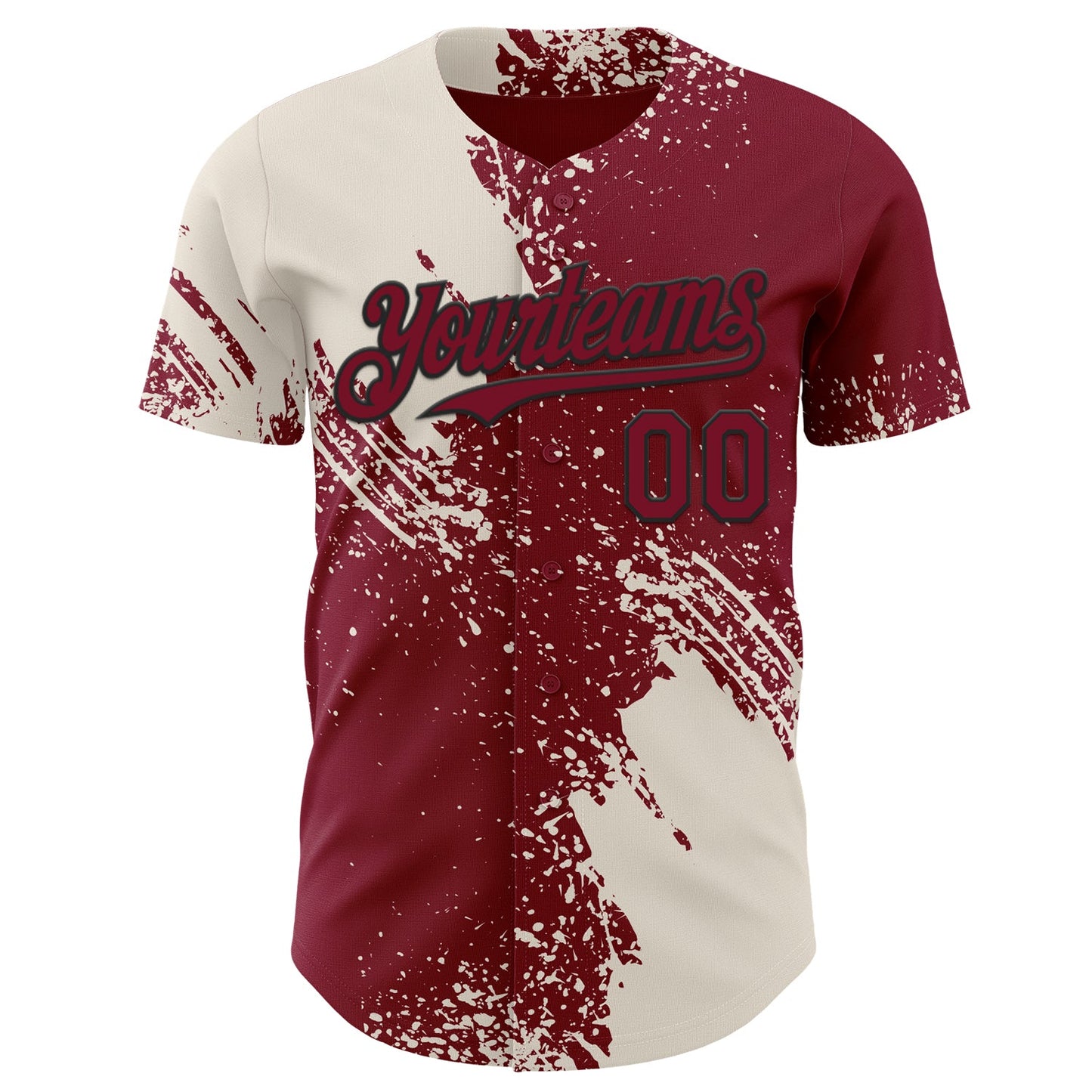 Custom Crimson Cream-Black Abstract Brush Stroke Authentic Baseball Jersey view 2