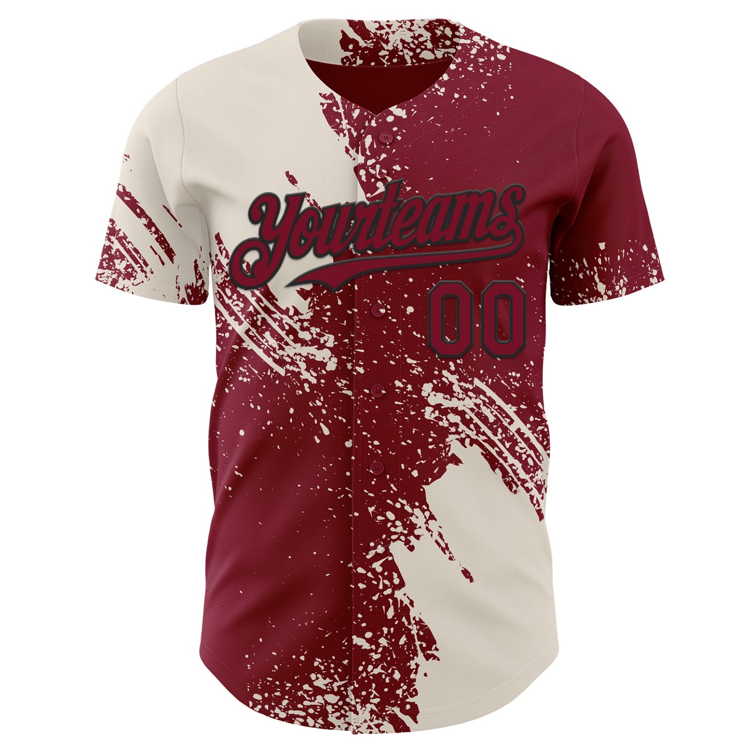 Custom Crimson Cream-Black Abstract Brush Stroke Authentic Baseball Jersey view 2