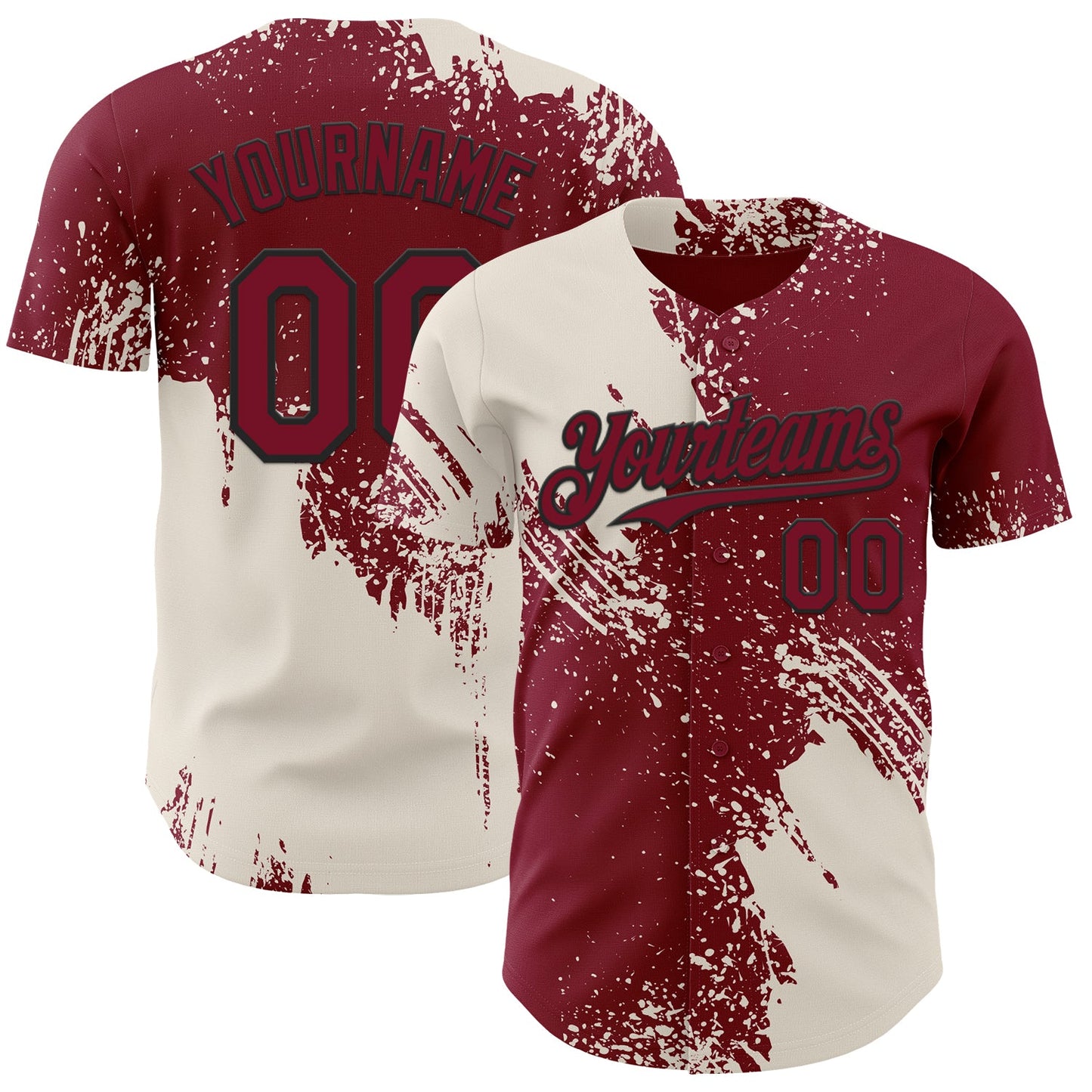 Custom Crimson Cream-Black Abstract Brush Stroke Authentic Baseball Jersey - Main View